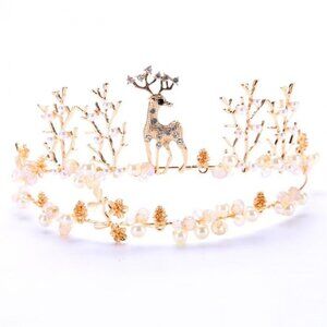 Golden Deer Crystal Tiara Headband Wedding Crown